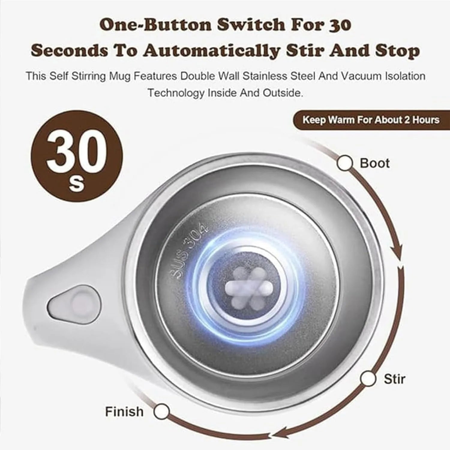 Personal Self Stirring Coffee Mug Automatic Magnetic Stirring Cup Rechargeable Stainless Steel Electric Mug for Coffee Tea Milk Hot Drink