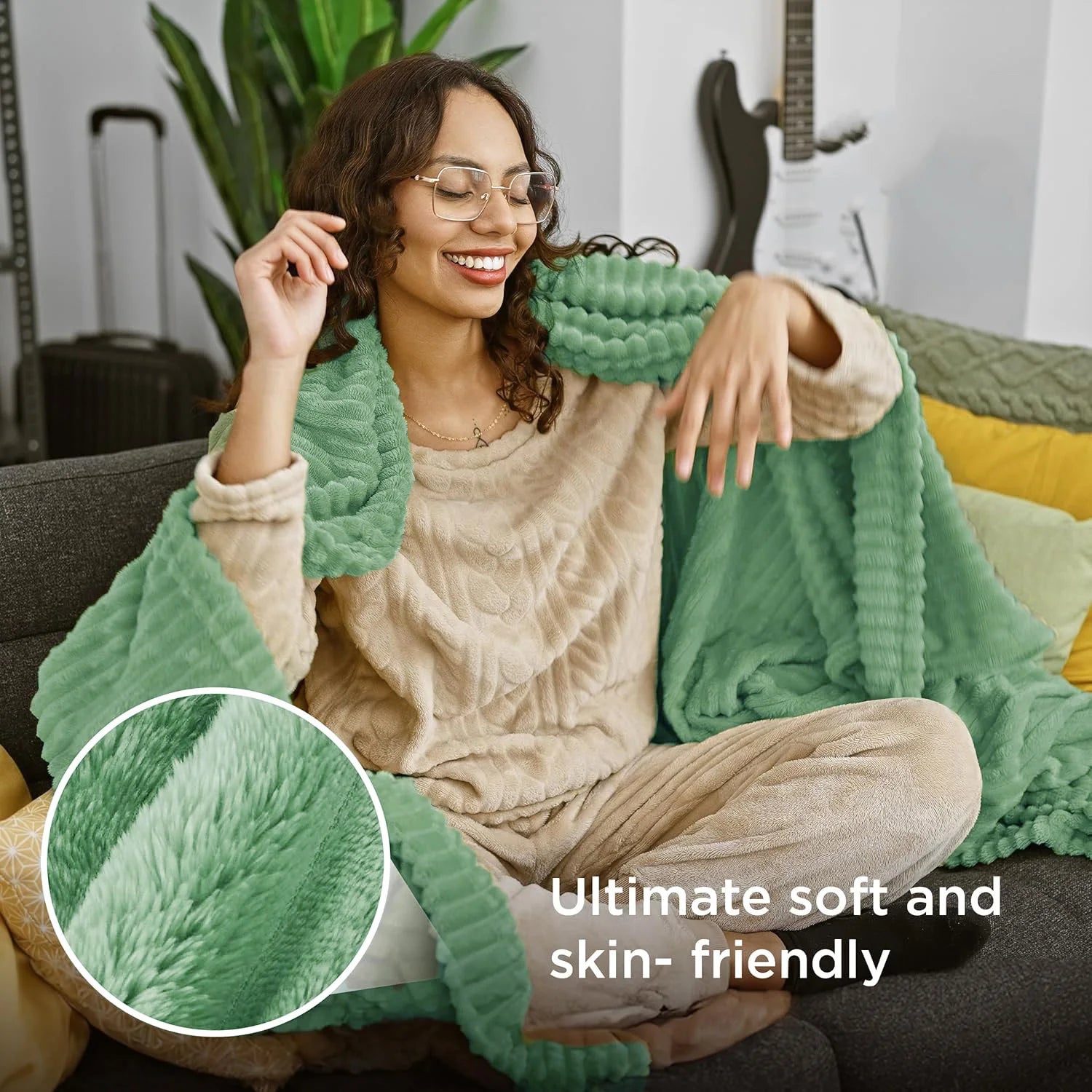Soft & Doux Faux Fur Rabbit Stripped Blanket, Warm, Thick for Bed, Sofa, Dormitory and Office, Versatile Use and Durable