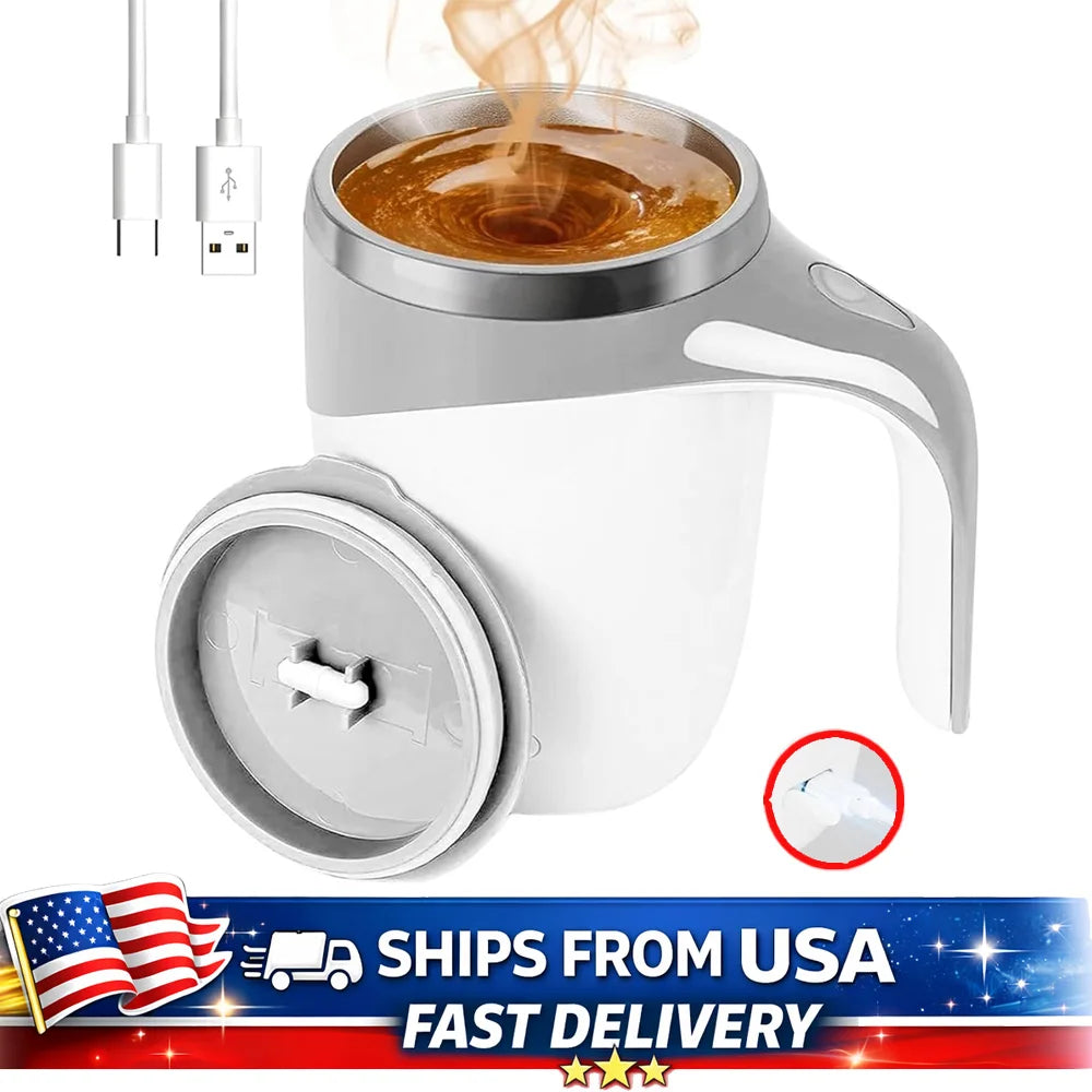 Personal Self Stirring Coffee Mug Automatic Magnetic Stirring Cup Rechargeable Stainless Steel Electric Mug for Coffee Tea Milk Hot Drink