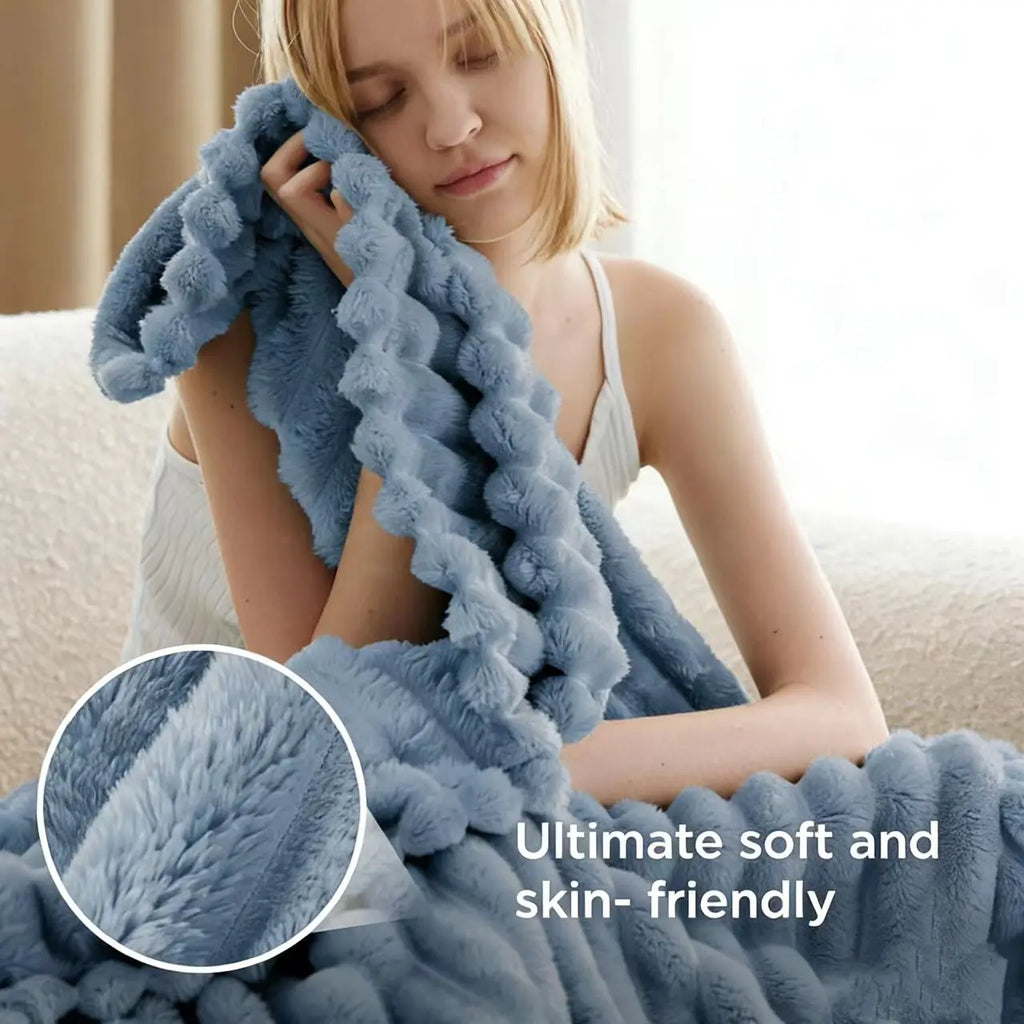 Soft & Doux Faux Fur Rabbit Stripped Blanket, Warm, Thick for Bed, Sofa, Dormitory and Office, Versatile Use and Durable