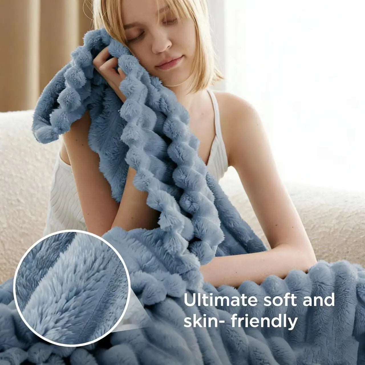 Soft & Doux Faux Fur Rabbit Stripped Blanket, Warm, Thick for Bed, Sofa, Dormitory and Office, Versatile Use and Durable