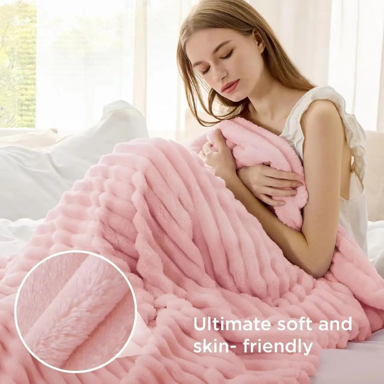 Soft & Doux Faux Fur Rabbit Stripped Blanket, Warm, Thick for Bed, Sofa, Dormitory and Office, Versatile Use and Durable