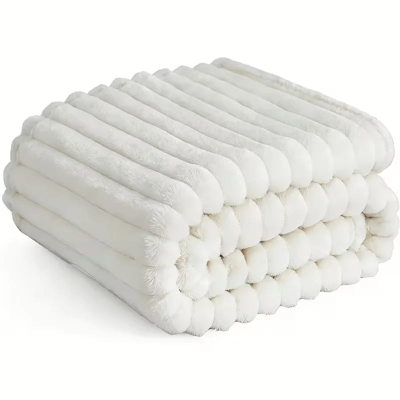 Soft & Doux Faux Fur Rabbit Stripped Blanket, Warm, Thick for Bed, Sofa, Dormitory and Office, Versatile Use and Durable