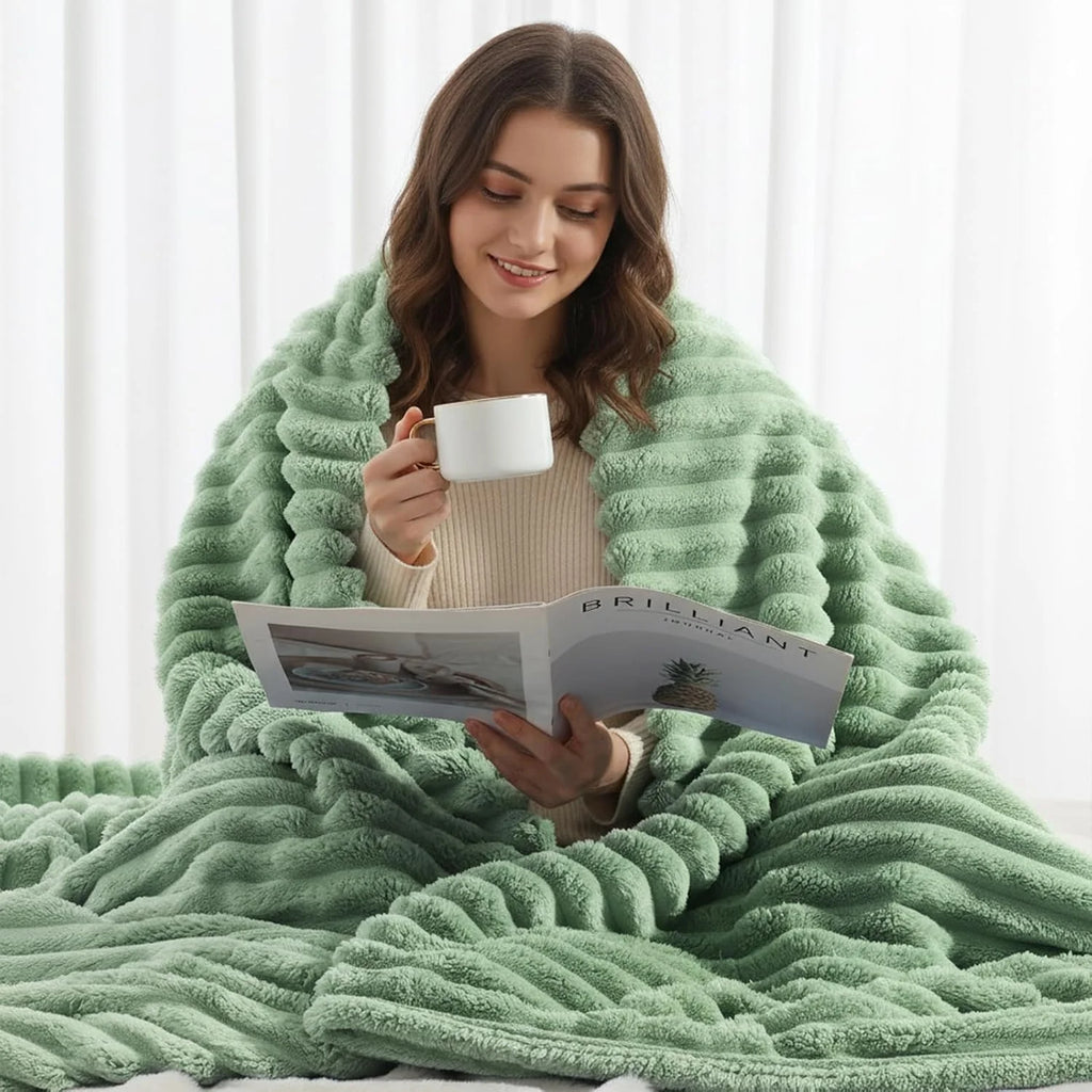 Soft & Doux Faux Fur Rabbit Stripped Blanket, Warm, Thick for Bed, Sofa, Dormitory and Office, Versatile Use and Durable