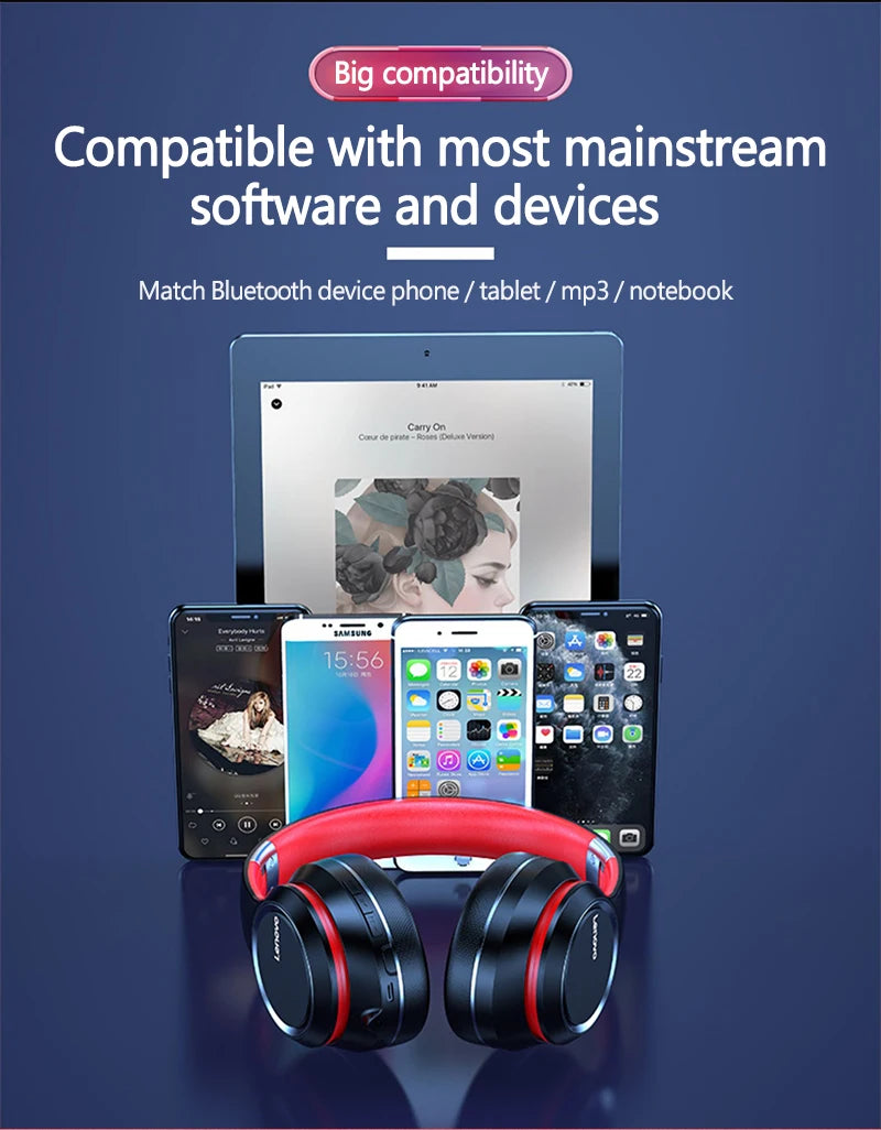 Dual Lenovo HD200 Bluetooth Earphones Over-ear Foldable Computer Wireless Headphones Noise Cancellation HIFI Stereo Gaming Headset
