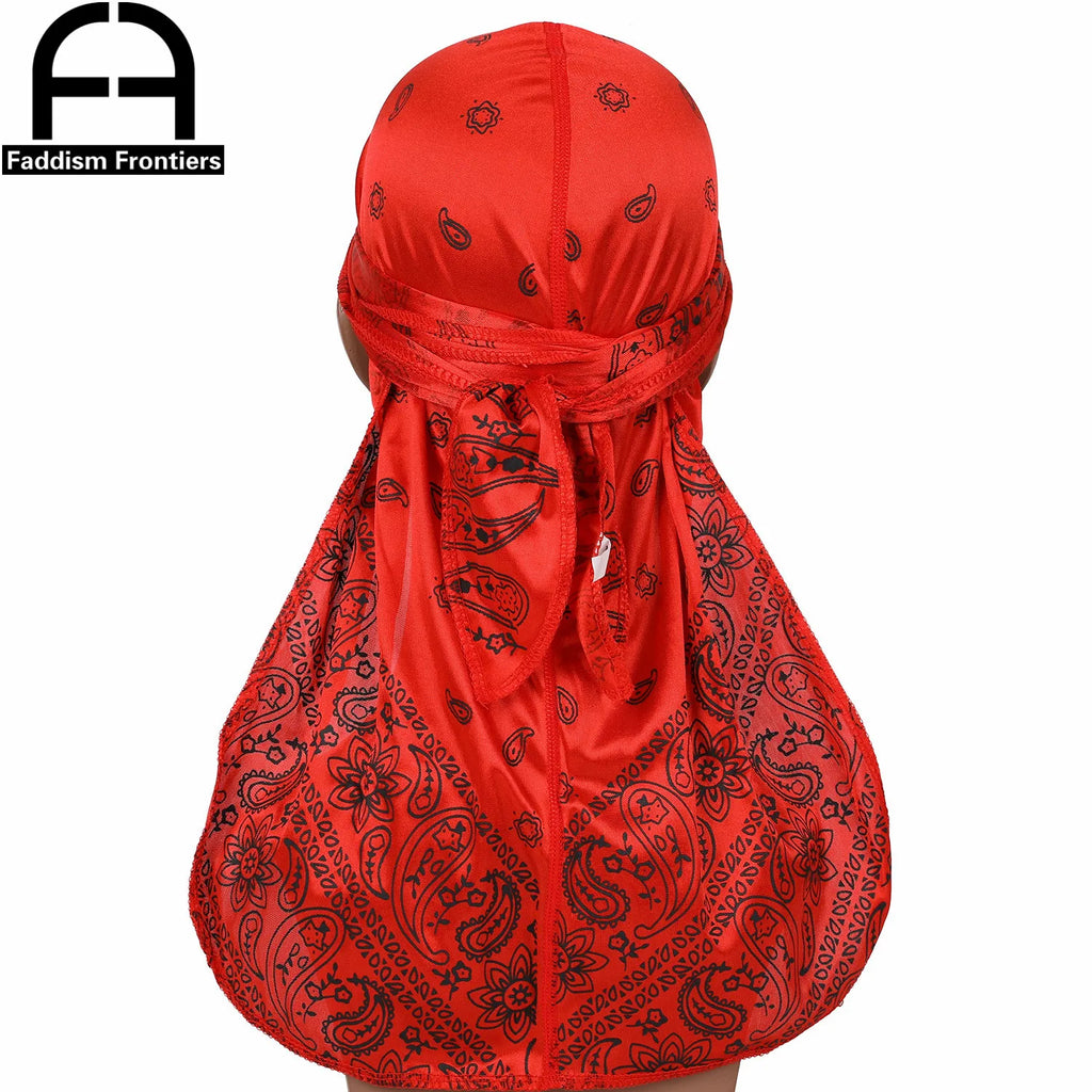 Fashion Men Silk Durags Paisley Design Printing Silky Durags Long Straps Headwear Head Scarf Wave Cap Headwrap Durags