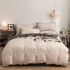Firm & Solid Color Double-sided Three-dimensional Cut Flower 4pcs Set Bedding Quilts King Queen Size Soft Warm Wavy Grain Comforter Set