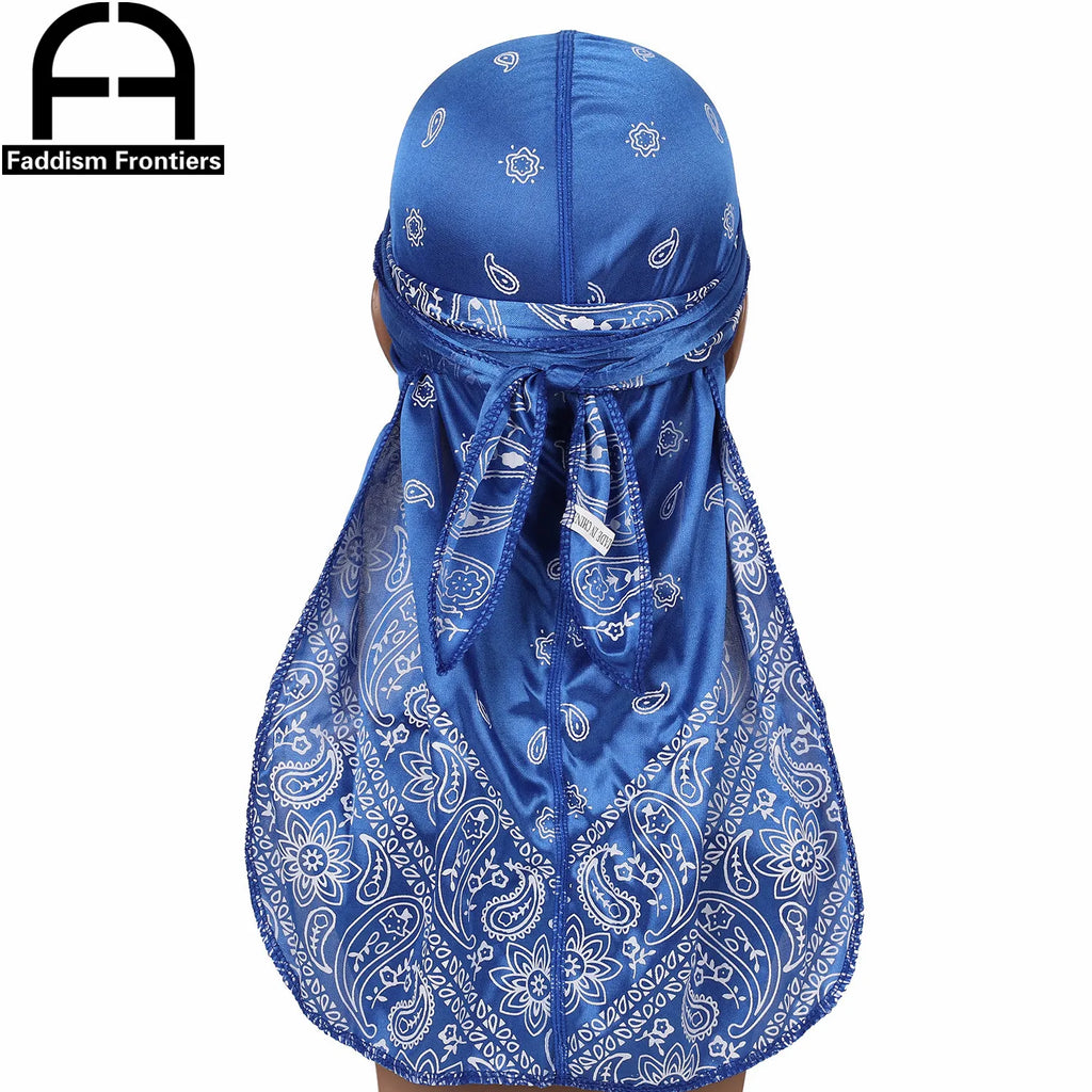 Fashion Men Silk Durags Paisley Design Printing Silky Durags Long Straps Headwear Head Scarf Wave Cap Headwrap Durags