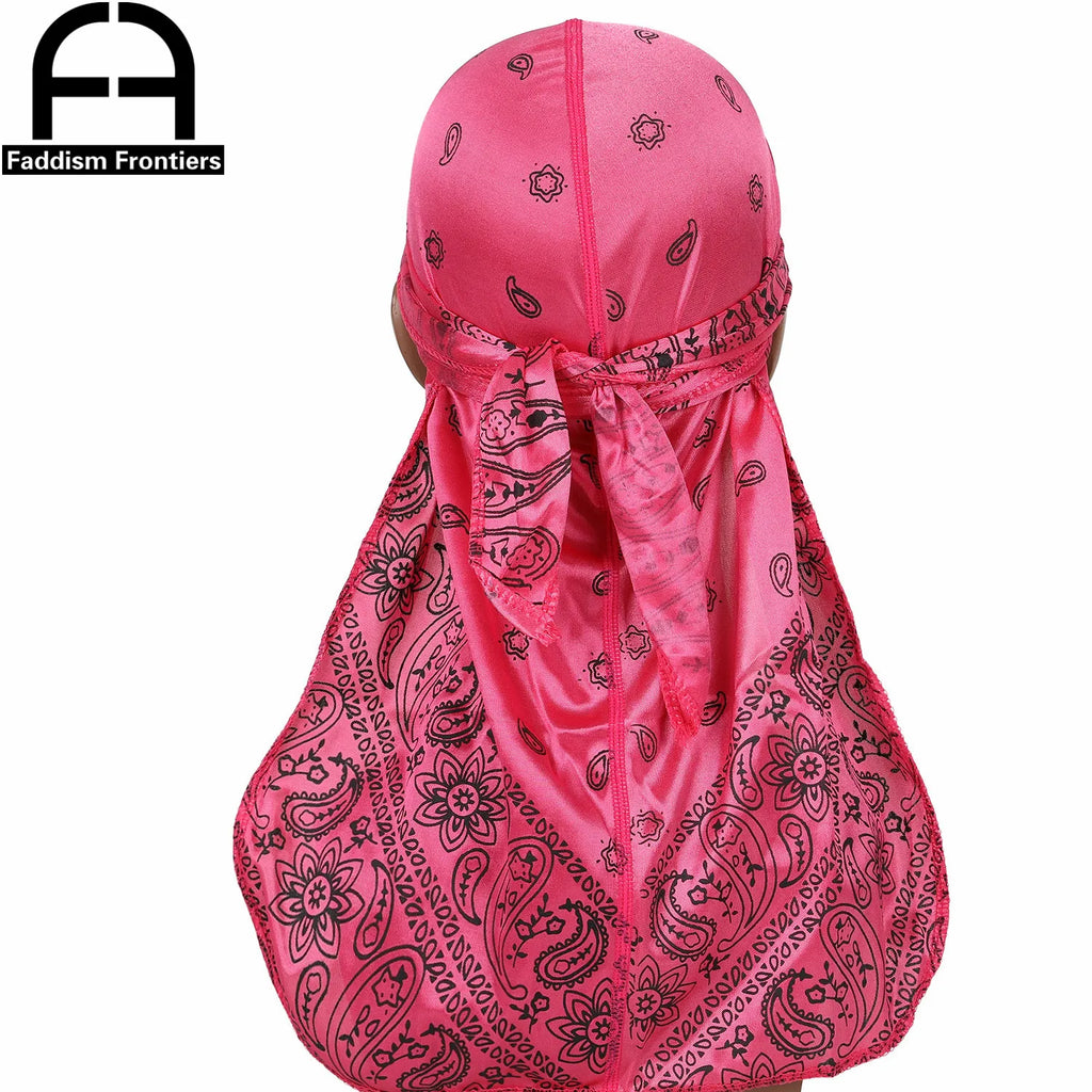 Fashion Men Silk Durags Paisley Design Printing Silky Durags Long Straps Headwear Head Scarf Wave Cap Headwrap Durags