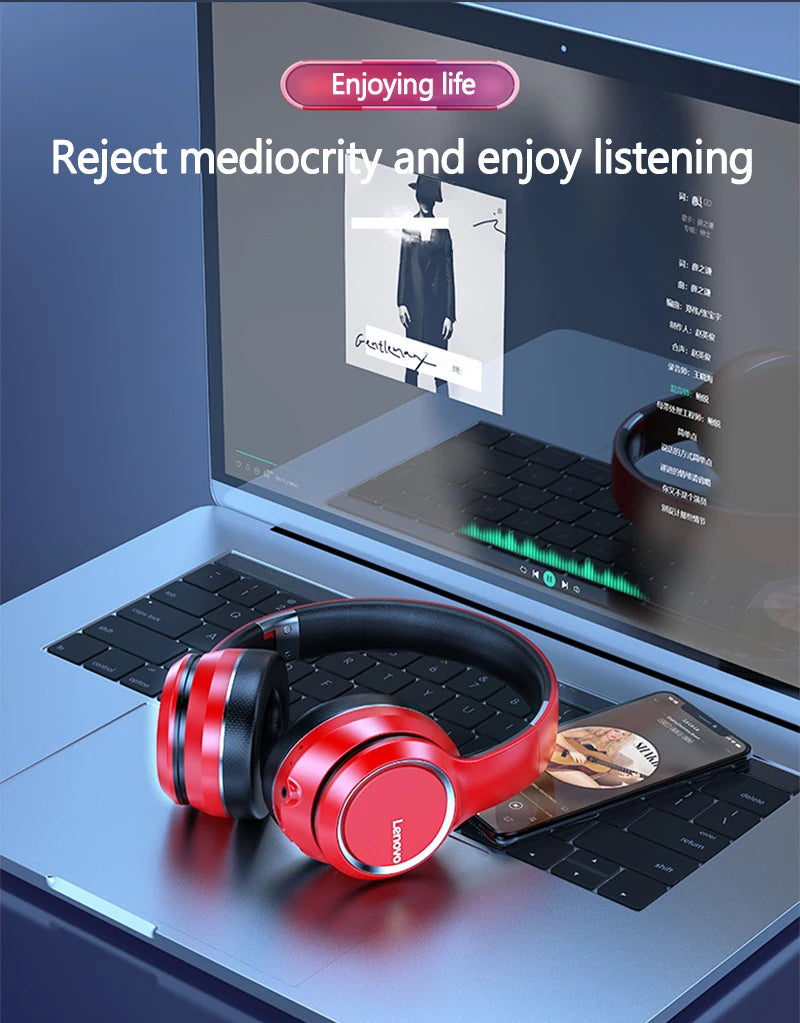 Dual Lenovo HD200 Bluetooth Earphones Over-ear Foldable Computer Wireless Headphones Noise Cancellation HIFI Stereo Gaming Headset