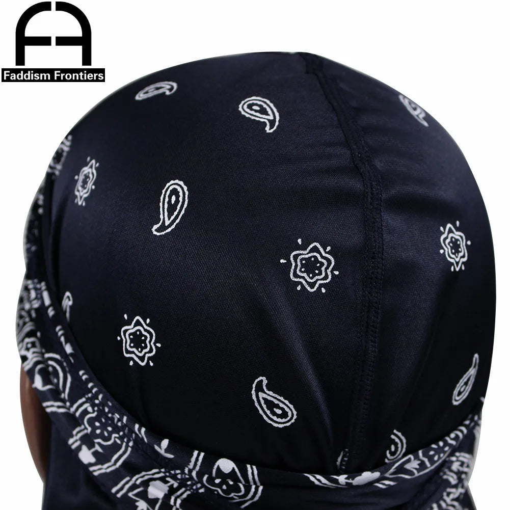 Fashion Men Silk Durags Paisley Design Printing Silky Durags Long Straps Headwear Head Scarf Wave Cap Headwrap Durags