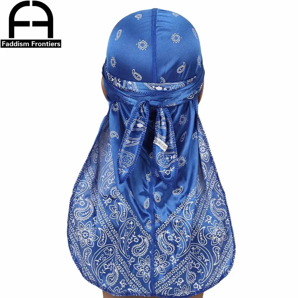 Fashion Men Silk Durags Paisley Design Printing Silky Durags Long Straps Headwear Head Scarf Wave Cap Headwrap Durags