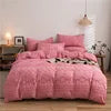 Firm & Solid Color Double-sided Three-dimensional Cut Flower 4pcs Set Bedding Quilts King Queen Size Soft Warm Wavy Grain Comforter Set