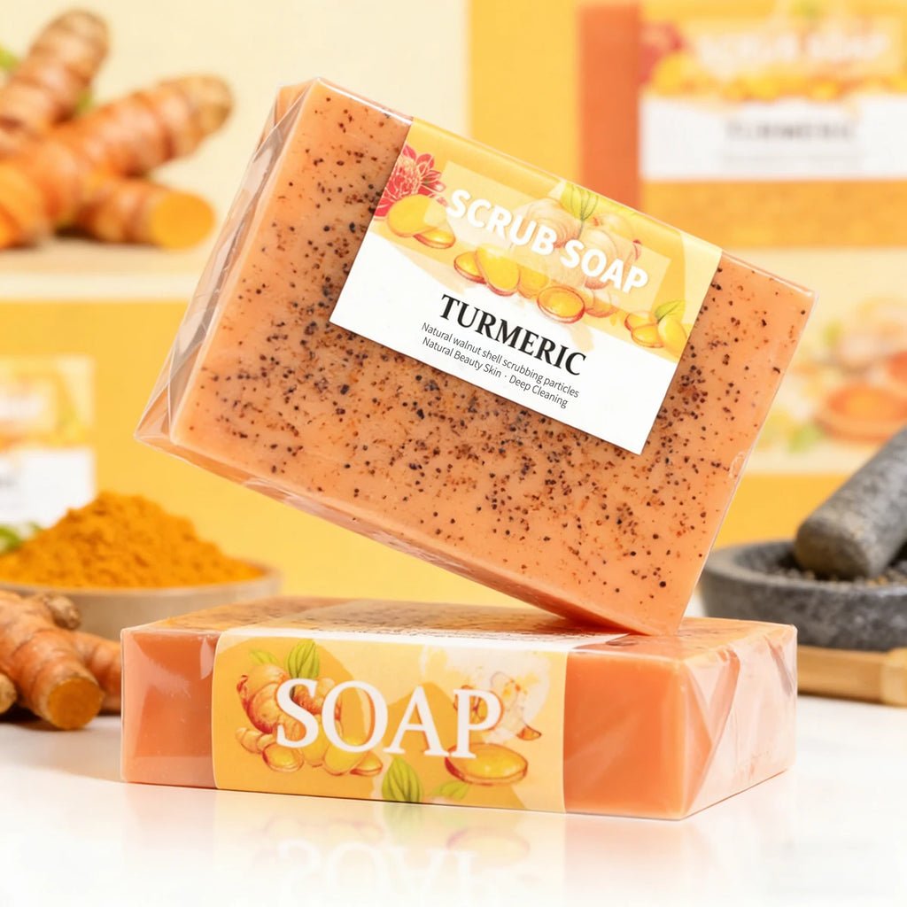 Premium Whitening Turmeric Kojic Acid Scrub Soap Bar Natural Exfoliating Oil Control Facial Body Soap Glycerin Essential Oil-OEM Private