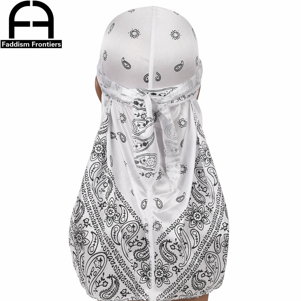 Fashion Men Silk Durags Paisley Design Printing Silky Durags Long Straps Headwear Head Scarf Wave Cap Headwrap Durags