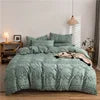 Firm & Solid Color Double-sided Three-dimensional Cut Flower 4pcs Set Bedding Quilts King Queen Size Soft Warm Wavy Grain Comforter Set
