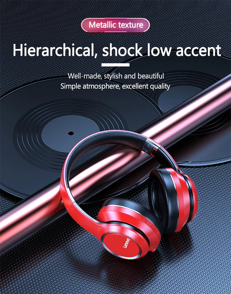 Dual Lenovo HD200 Bluetooth Earphones Over-ear Foldable Computer Wireless Headphones Noise Cancellation HIFI Stereo Gaming Headset