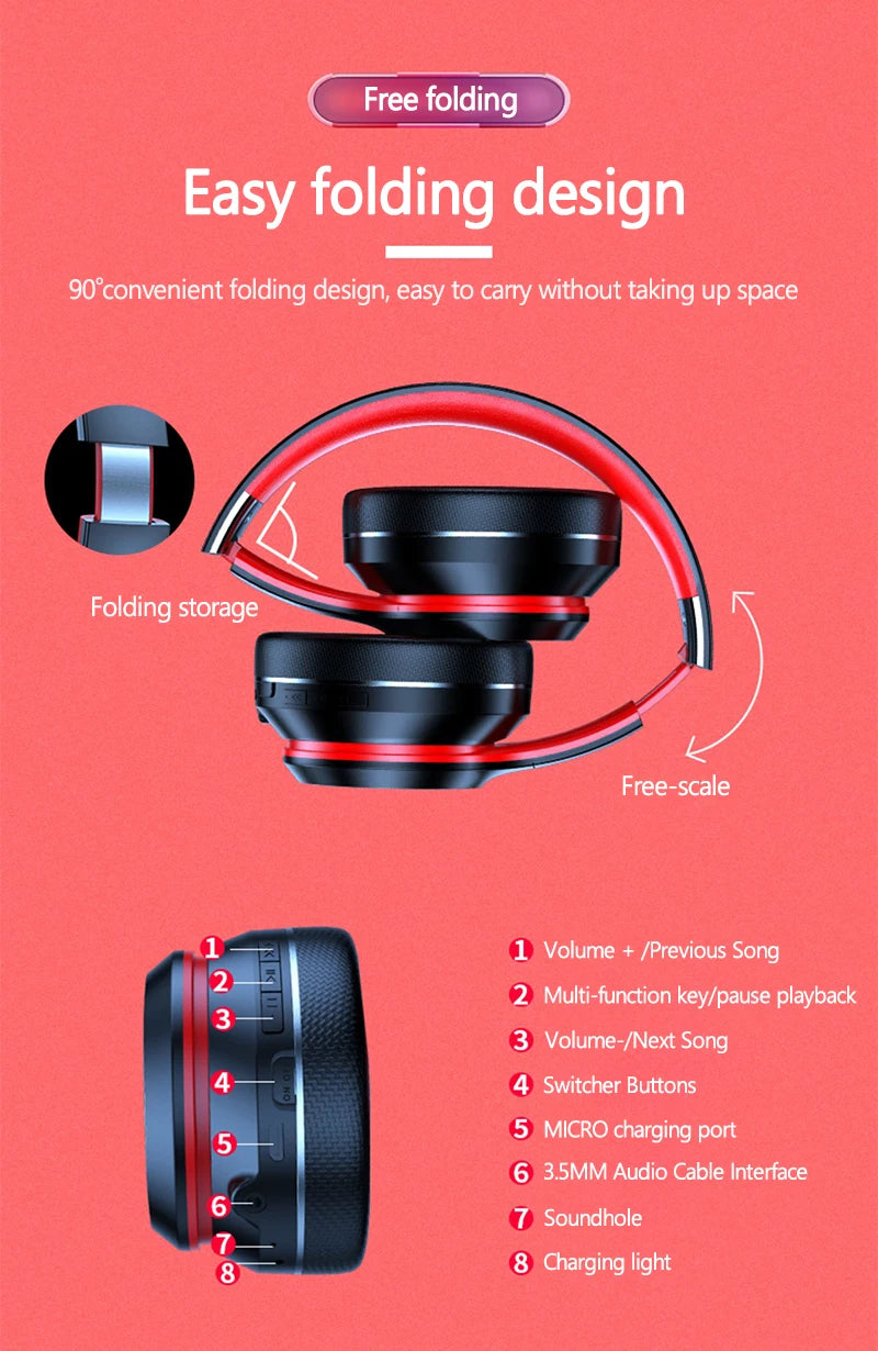 Dual Lenovo HD200 Bluetooth Earphones Over-ear Foldable Computer Wireless Headphones Noise Cancellation HIFI Stereo Gaming Headset