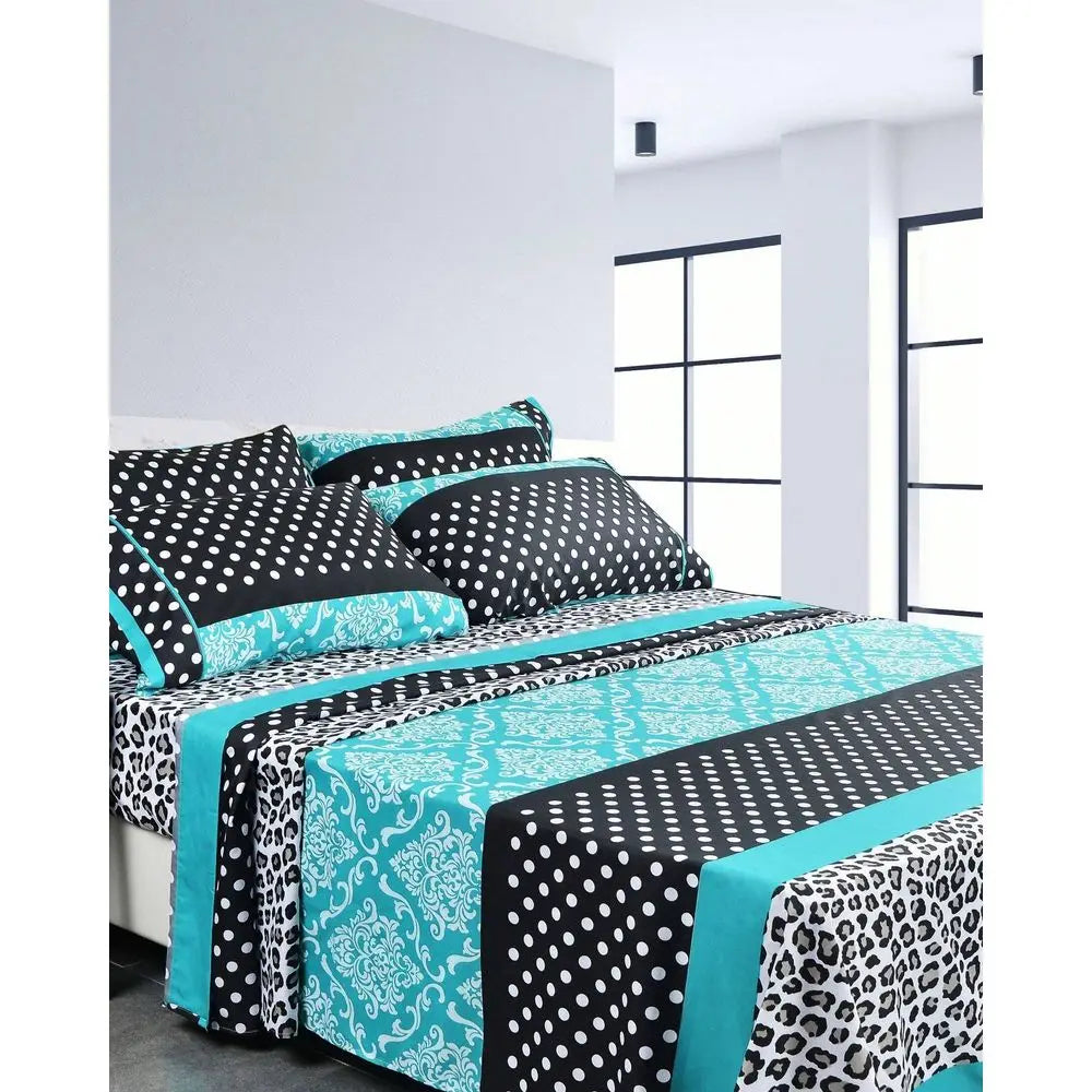 Combo 6 Pieces Patchwork Printed Sheet Set Brushed Microfiber 14 Inches Deep Pocket Soft Fun Patterned Bedding Sheets Pillowcases Set