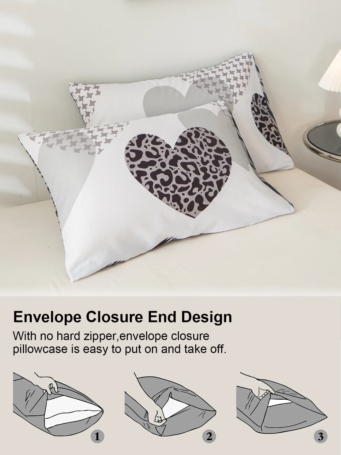 Leopard print heart-shaped duvet cover 3pcs   set, soft and breathable, modern for bedroom decoration, queen/king size bed