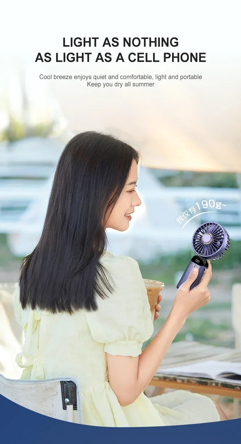 Super Handy Mini Fan Foldable Neck Hanging Fans 5 Speed USB Rechargeable Fan with Phone Stand and Display Screen 1800mAh