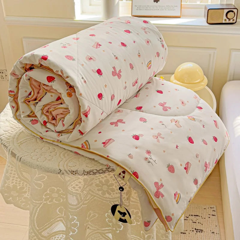 Ideal Printed Double Gauze Summer Quilt Grade A Lightweight Air Conditioning Quilt Soya Fibre Fill Soft Breathable Cool Summer Blanket