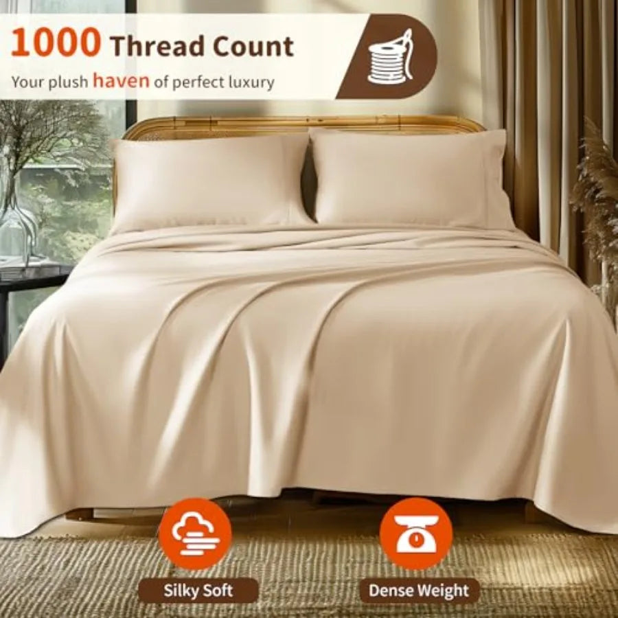 Twin Bed Set Egyptian 100% Cotton 1000 Thread Coun Bed Sheet Deep Pocket Sheet 16" Soft Comfortable All Season