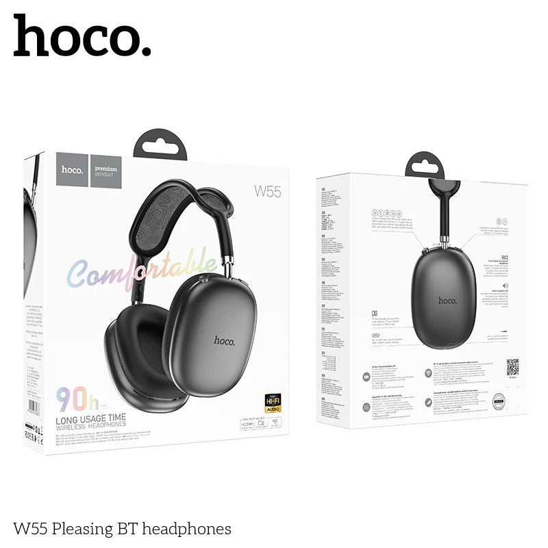Stereo Headset Deep Bass HOCO W55 Over Ear Buetooth Earphone Wireless Music Headphone Mic HiFi Audio Sound Sport Earphones 40MM AUX TF
