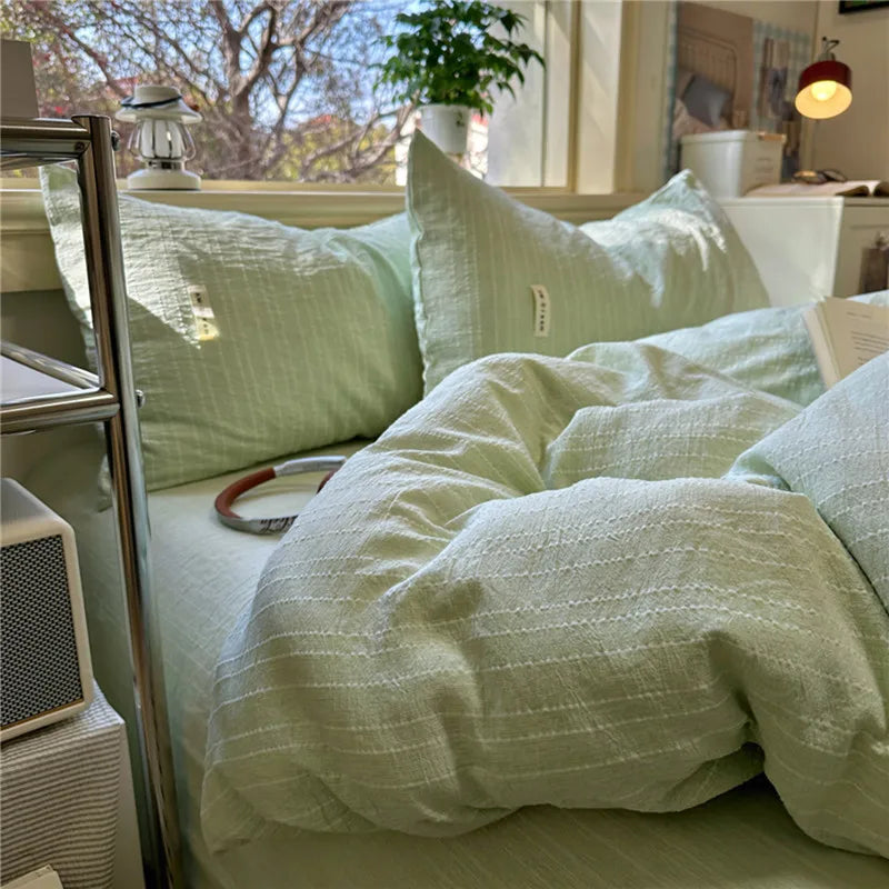 Puffy 3/4Pcs Solid Color Skin-friendly Soft Bedding Set Duvet Cover Bed Sheet Pillowcases
