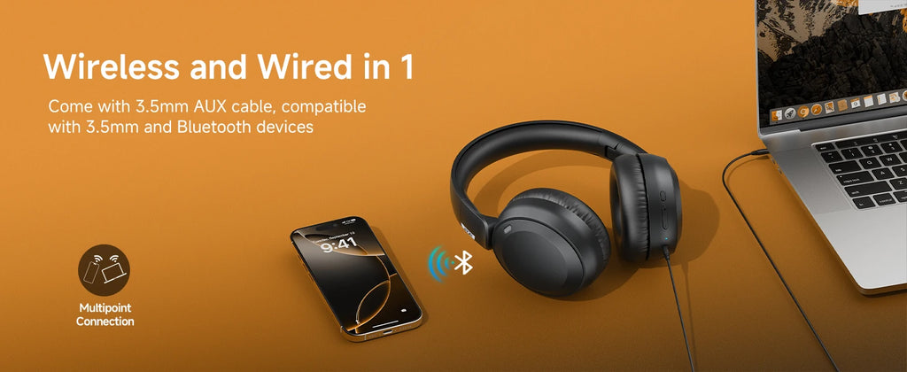 Genuine Acer OHR205 Wireless Bluetooth Headphones Foldable Over-Ear Headphone with 40mm Drivers Multipoint Bluetooth 6.0 for Home,Office