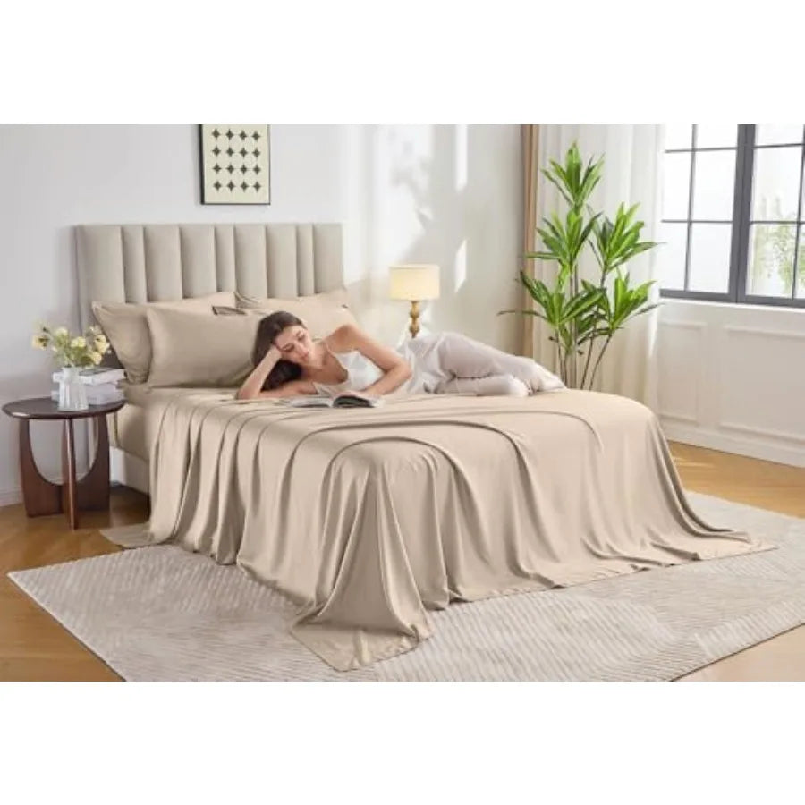 Twin & Twin XL Sheets Genuine 100% Organic Viscose Derived from Bamboo Bed Sheet Set Luxuriously Soft and Cooling Double Stitching 2 Year Qual