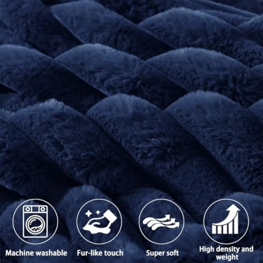 Large Headboard Pillow Faux Fur Headboard Pillow with 2 Pack Neck Roll Pillow  Soft and Supportive with Removable Cover Blue Twi