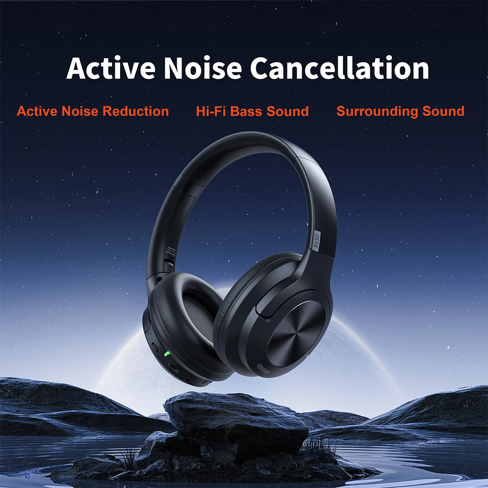 Active Noise Cancellation HiFi Wireless headphones QERE E80 Earphone bluetooth 5.3 ANCHi-Res Audio Over the Ear Headset 70H 40mm Driver2.4G