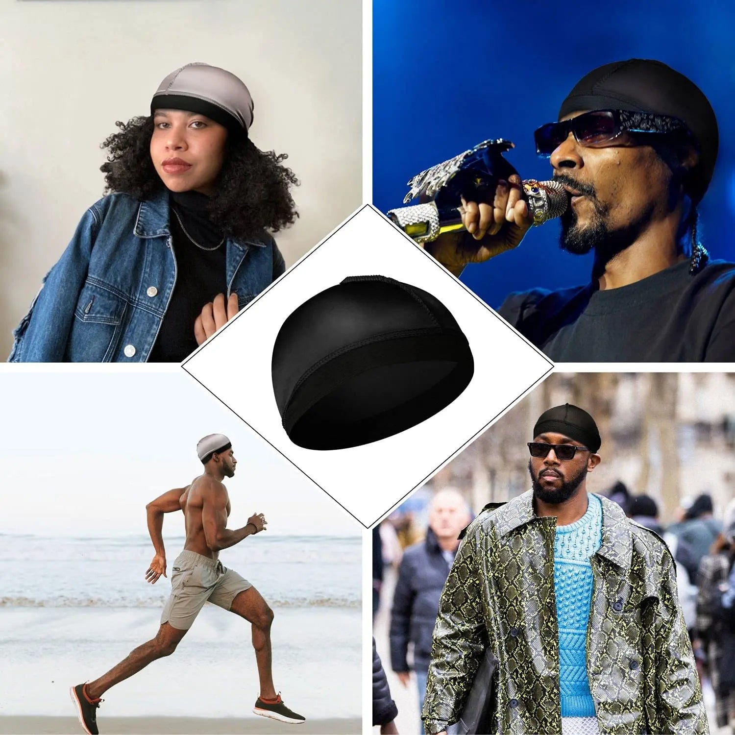 Solid Wave Caps Men Pure Color Caps  Elastic Breathable Wave Caps Polyester Multicolor Durag Cap Men Outdoor Wave Caps