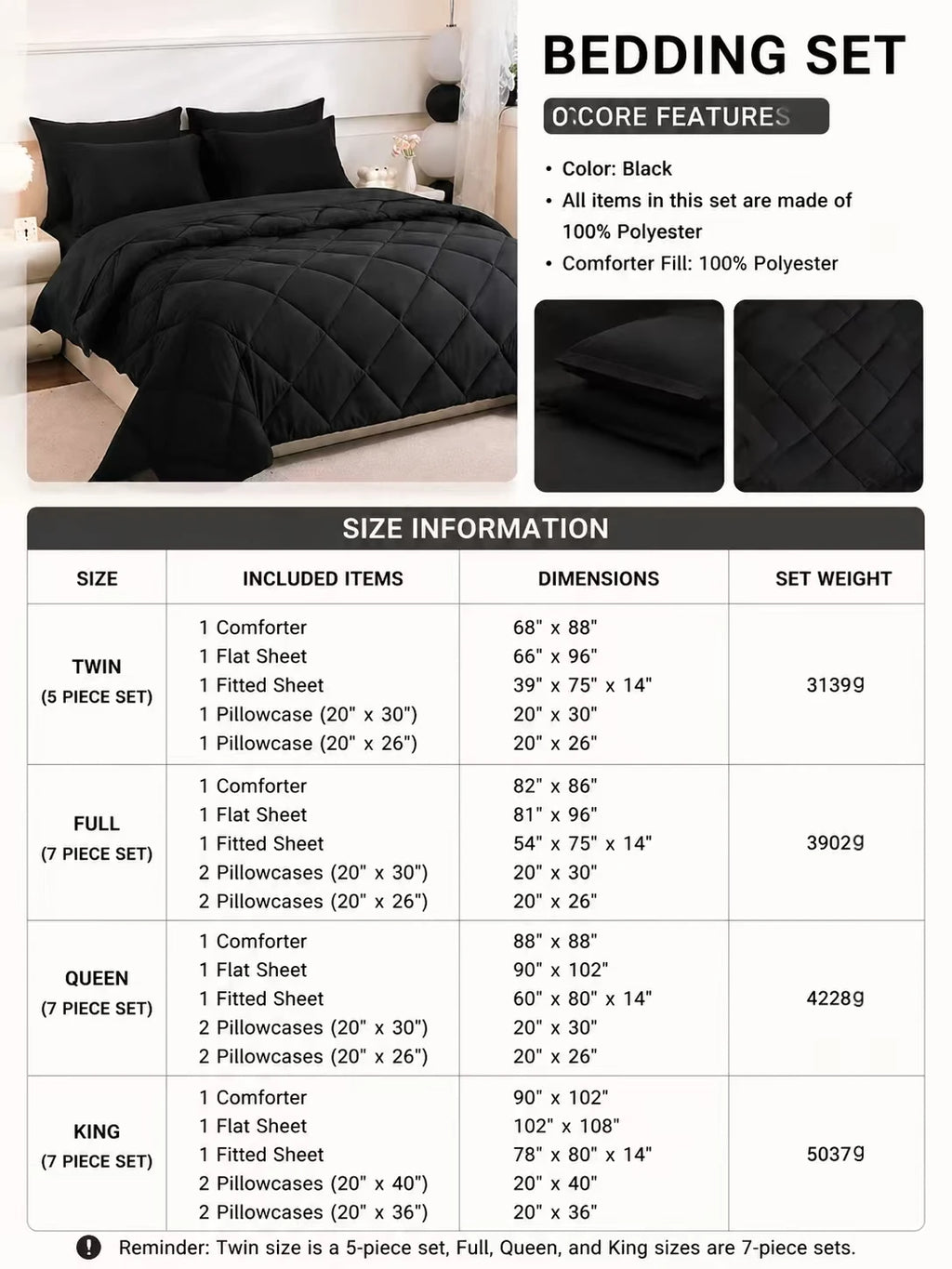 Twin Full Queen King 5pcs/7pcs Bedding Sets Home Decor Comforter Flat Sheet Fitted Sheet Pillowcases Sleeping Sets