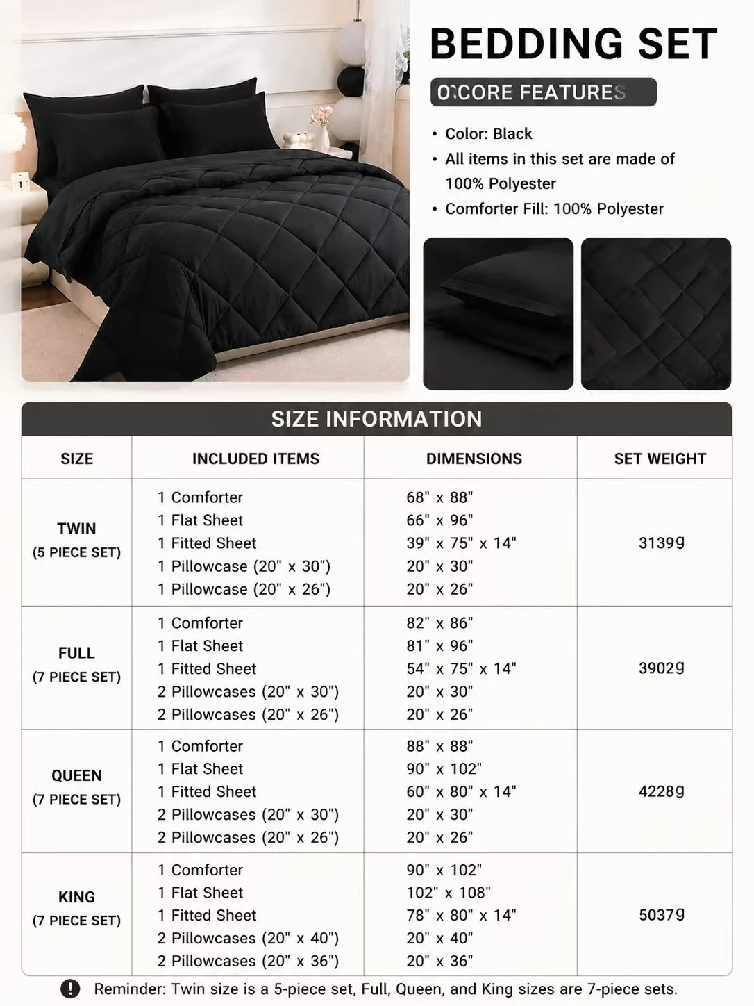 Twin Full Queen King 5pcs/7pcs Bedding Sets Home Decor Comforter Flat Sheet Fitted Sheet Pillowcases Sleeping Sets