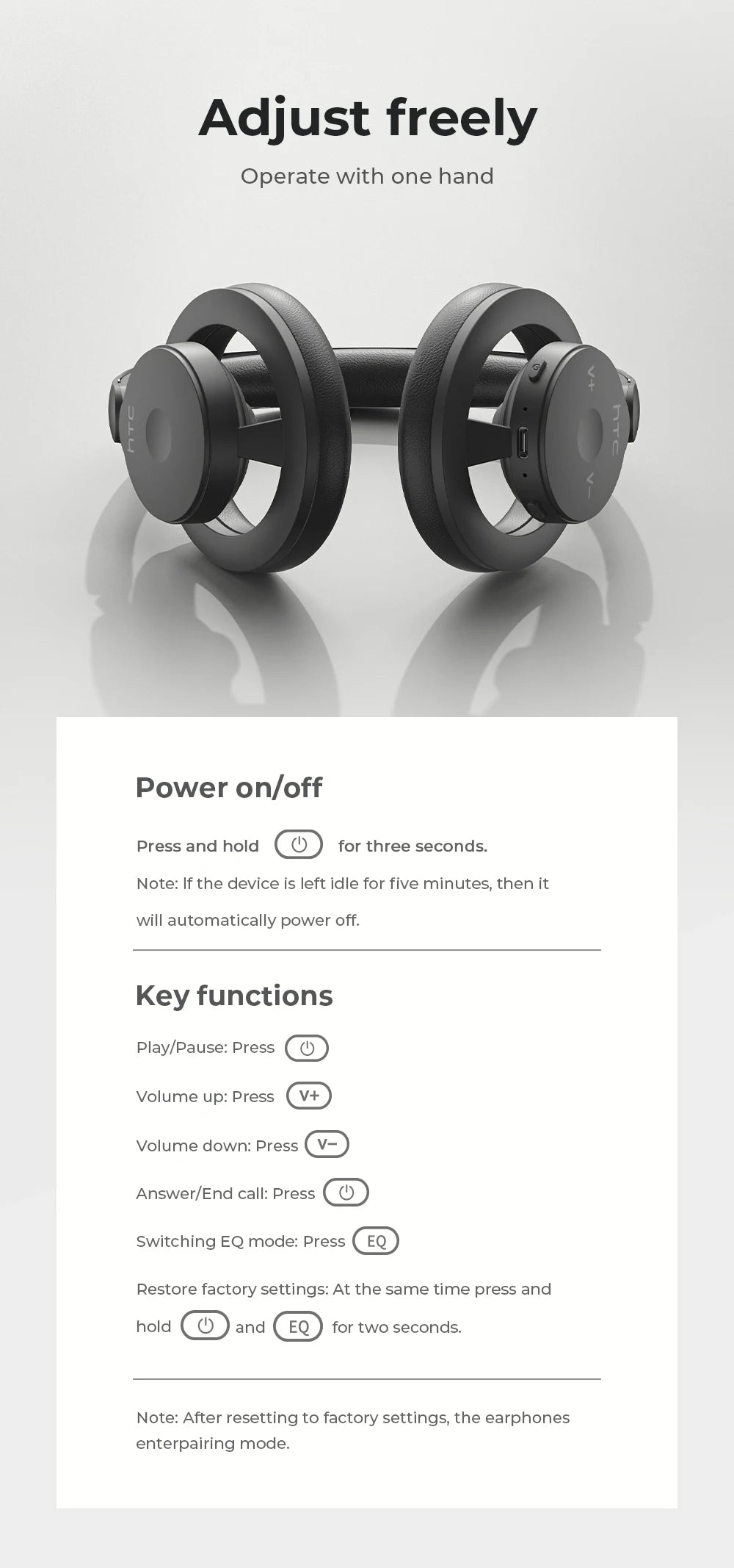 Open-Ear Headphones Foldable Punchy Bass HTC HP06 Bluetooth V6.0 Wireless  Headset for PC Laptop phone TV lightweight Hollow Airy