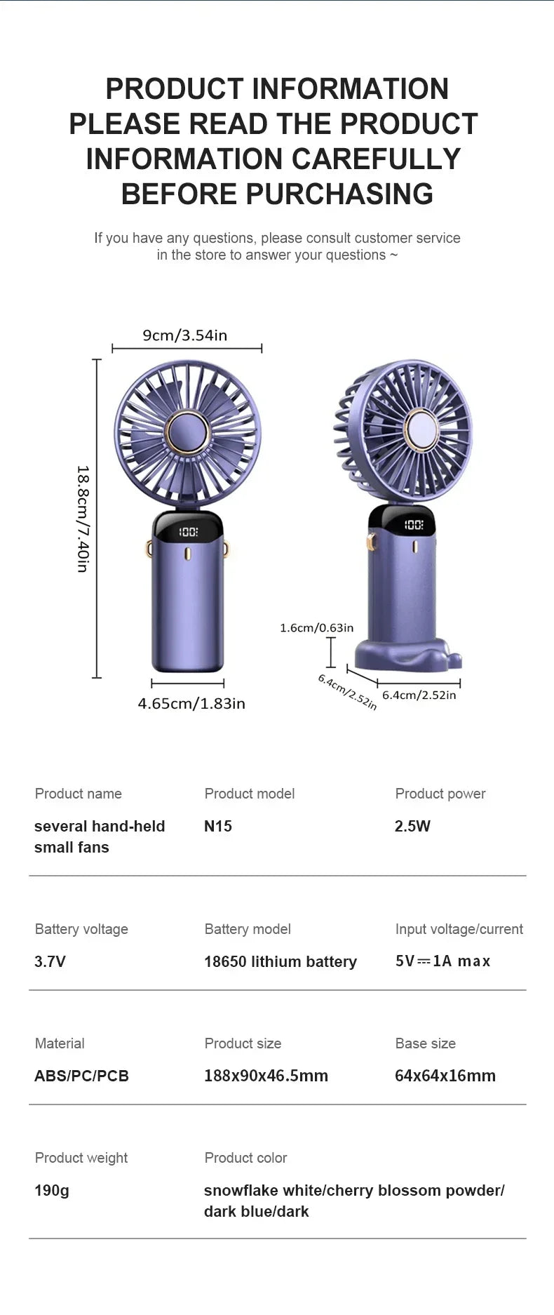 Super Handy Mini Fan Foldable Neck Hanging Fans 5 Speed USB Rechargeable Fan with Phone Stand and Display Screen 1800mAh