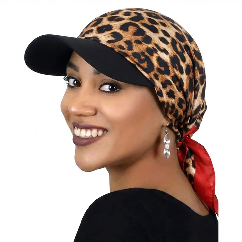 Women Fashion Printed Satin Headscarf Hat with Brim Sun Hats Summer Soft Breathable Headscarf Caps Baseball Cap