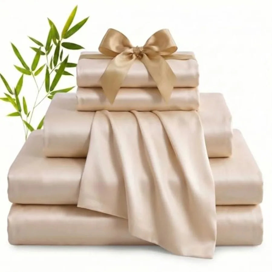 100% Genuine Viscose Derived from Bamboo Sheets 600 Thread Count Cooling Bed Sheet Set for Hot Sleepers Silky Soft Breathable 16" Deep