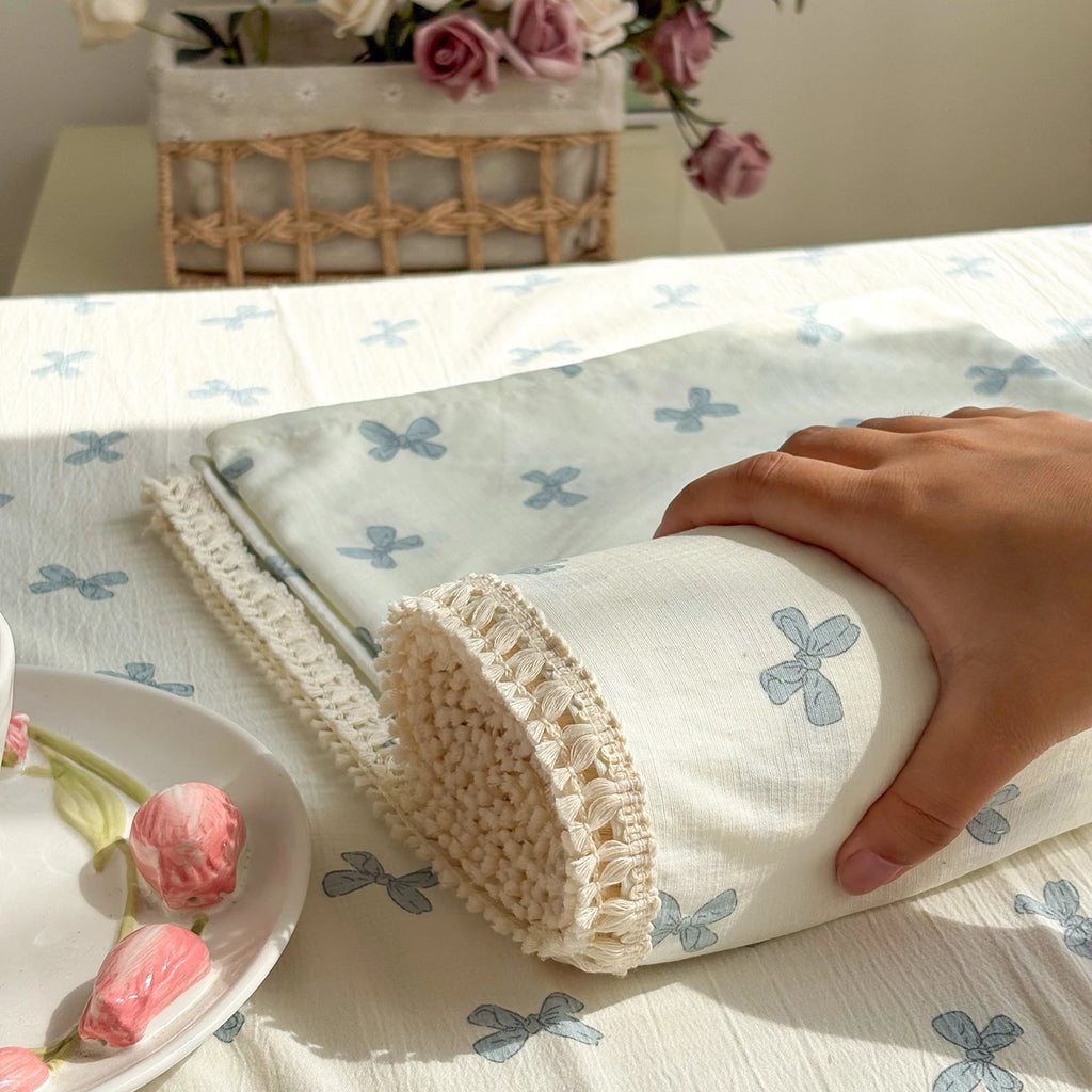 Spring & Summer  Floral Print Double Gauze Bed Sheet with Fringe Lace Trim