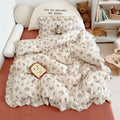 Cozy Princess Ruffle Edge Gauze 100% Cotton Pillow Case Breathable Duvet Cover Without Filler 3PCS Floral Home Bedding Set