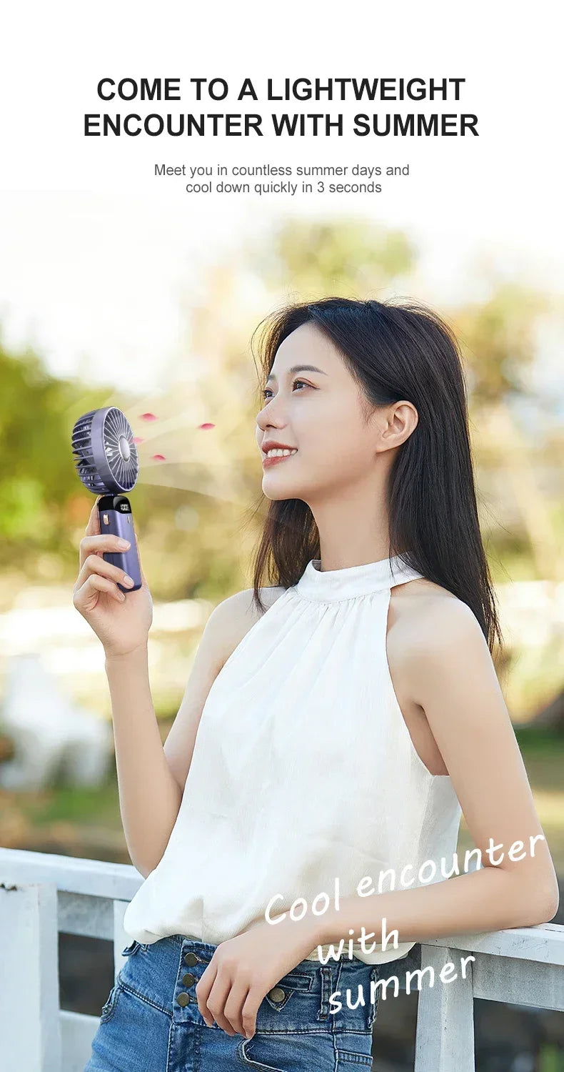 Super Handy Mini Fan Foldable Neck Hanging Fans 5 Speed USB Rechargeable Fan with Phone Stand and Display Screen 1800mAh