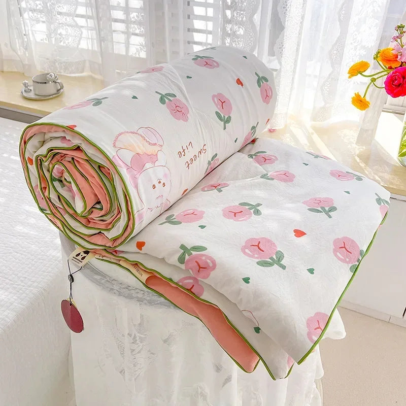 Ideal Printed Double Gauze Summer Quilt Grade A Lightweight Air Conditioning Quilt Soya Fibre Fill Soft Breathable Cool Summer Blanket
