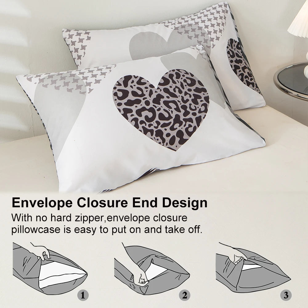 Leopard print heart-shaped duvet cover 3pcs   set, soft and breathable, modern for bedroom decoration, queen/king size bed