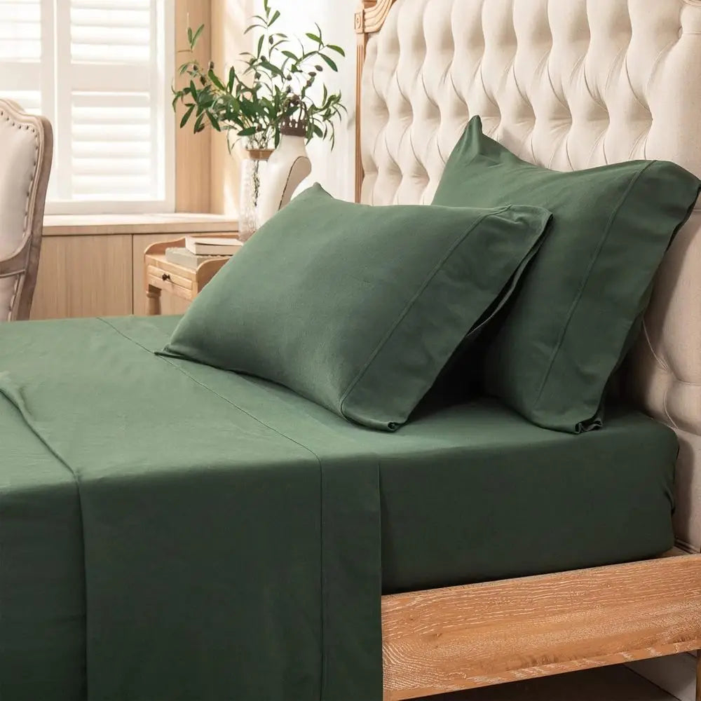 Jersey Knit Bed Sheet Queen Size 4-Piece Set in 100% Soft Cotton, Breathable and Suitable for 20 Deep Mattresses, Available in S