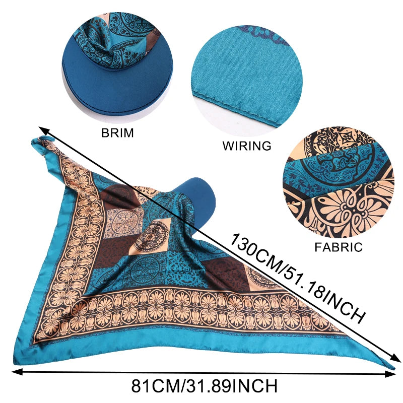 Women Fashion Printed Satin Headscarf Hat with Brim Sun Hats Summer Soft Breathable Headscarf Caps Baseball Cap