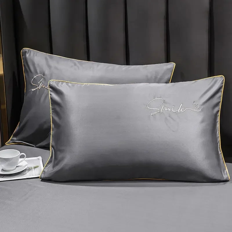 Cool Set 100% Washed Silk Summer Quilt Embroidery Smooth Ice Cooling Comforter for Bed Silky Solid Blanket Soft Cool Summer Blanket