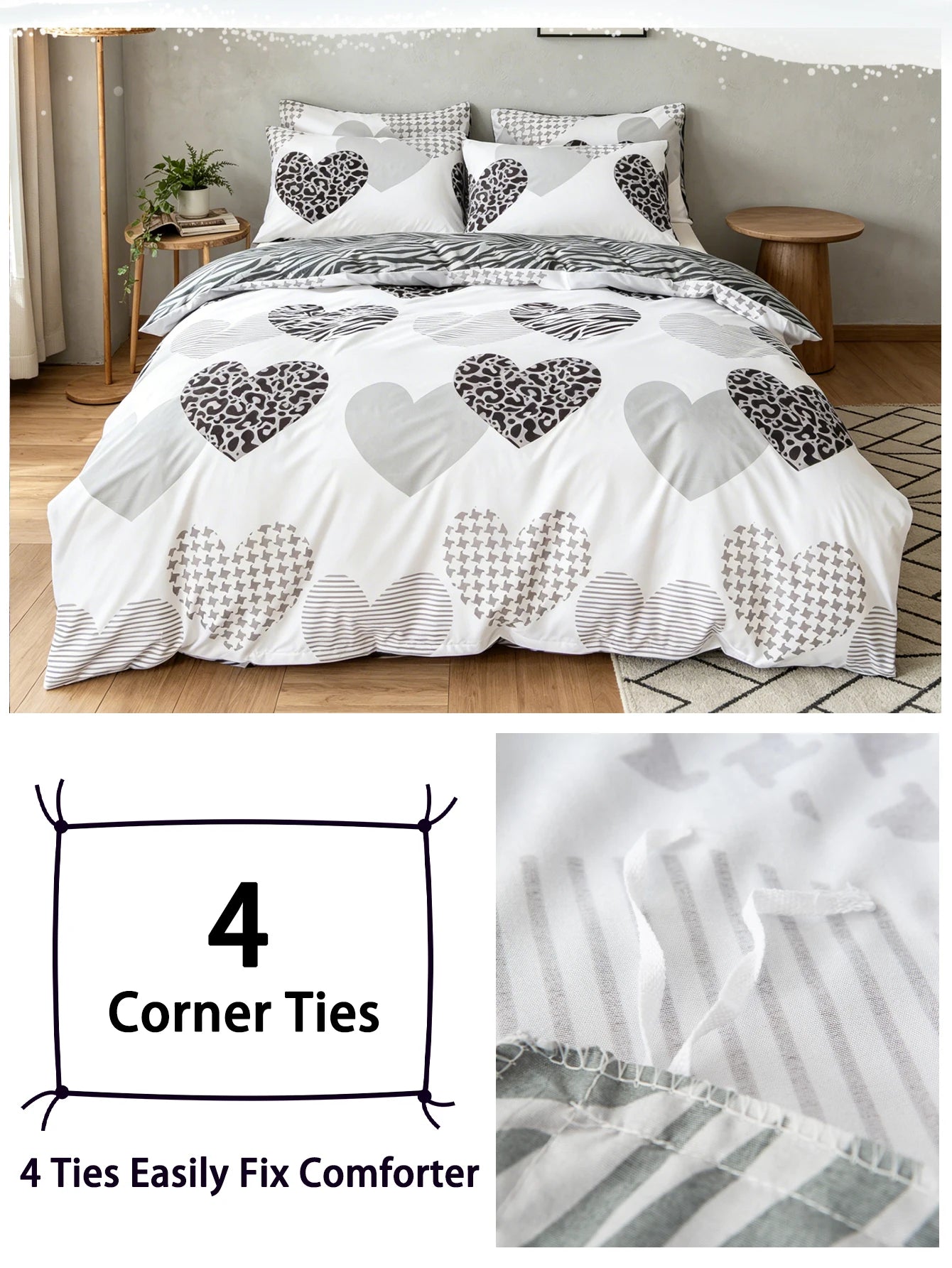 Leopard print heart-shaped duvet cover 3pcs   set, soft and breathable, modern for bedroom decoration, queen/king size bed