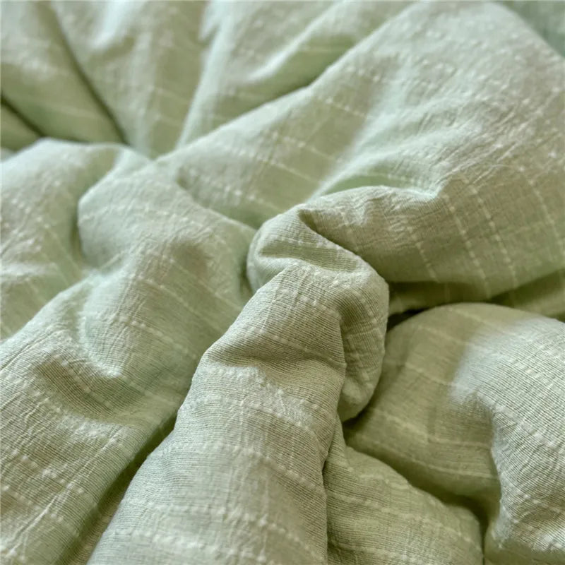 Puffy 3/4Pcs Solid Color Skin-friendly Soft Bedding Set Duvet Cover Bed Sheet Pillowcases